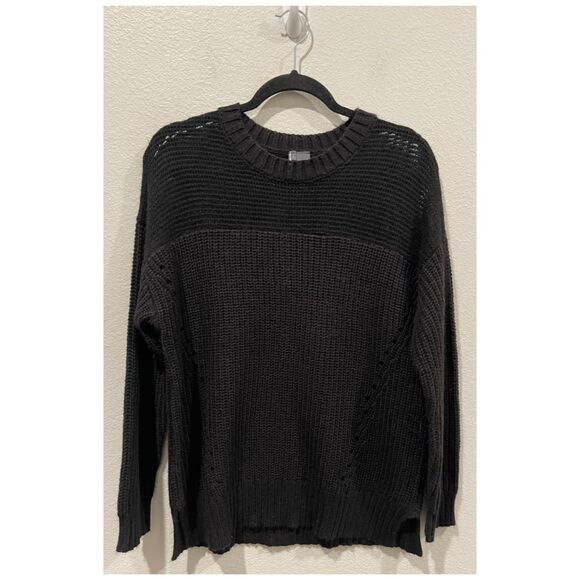 SPARKLE AND FADE See Through Round Neck Black Oversized Sweater - Picture 1 of 5